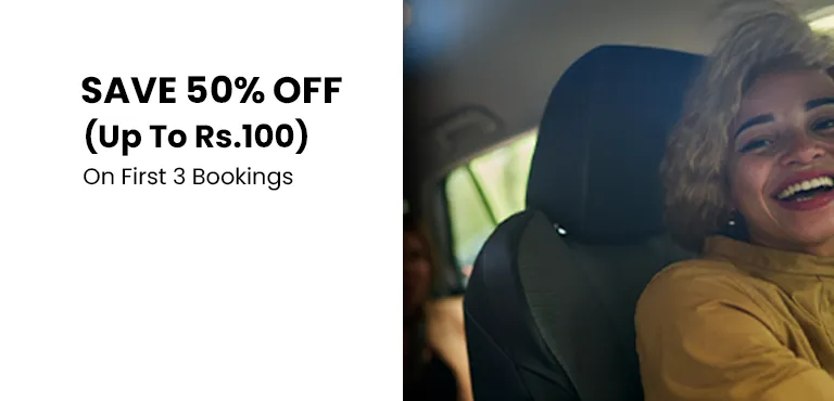 Save 50% (Up To Rs.100) On First 3 Bookings