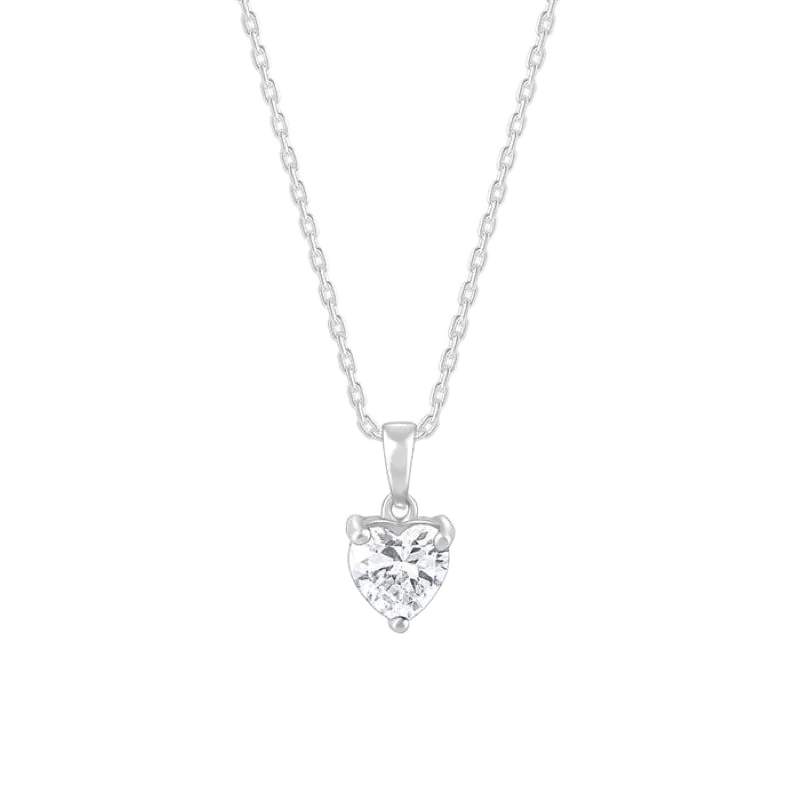 Silver Solitaire Heart Pendant