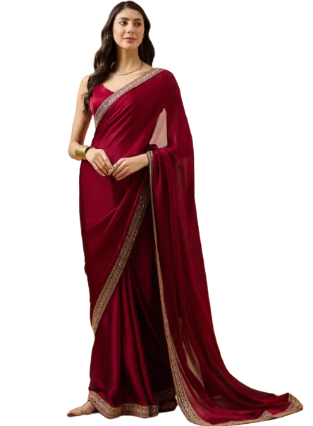 Embroidered Satin Saree