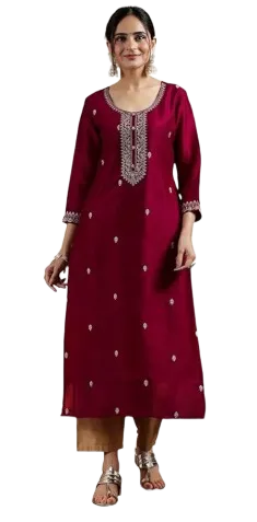Libas Embroidered Silk Straight Kurta