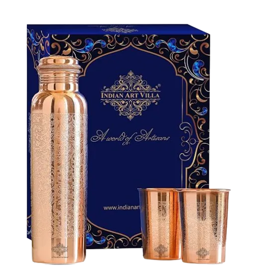 INDIAN ART VILLA Pure Copper Drinkware Gift Set