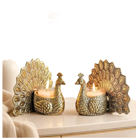 BEHOMA Set of 2 Metal Dancing Peacock Home Decor