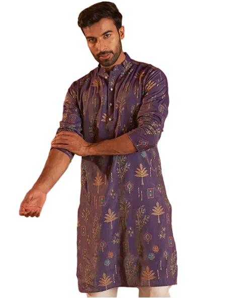 JOMPERS Printed Silk Blend Straight Kurta