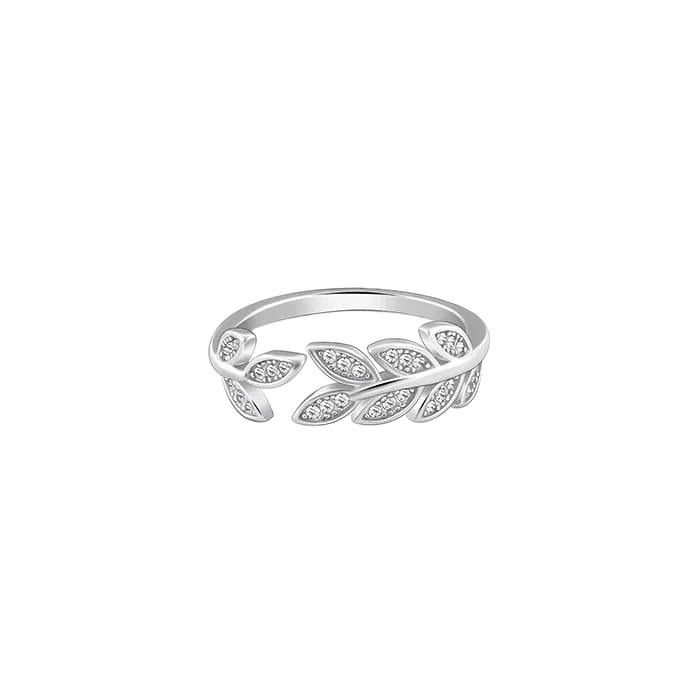 Silver Zircon Leaf Ring